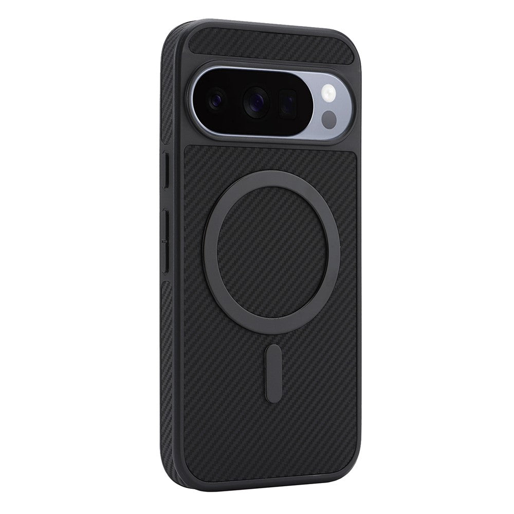 For Google Pixel 11 Pro Case Side-pasted Carbon Fiber Texture PU TPU Phone Cover With Metal Magnetic Ring