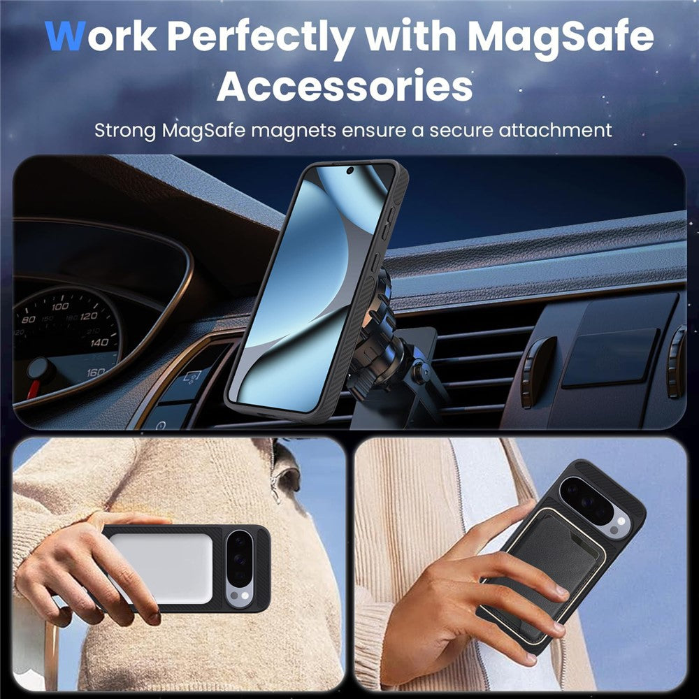 For Google Pixel 11 Pro Case Side-pasted Carbon Fiber Texture PU TPU Phone Cover With Metal Magnetic Ring