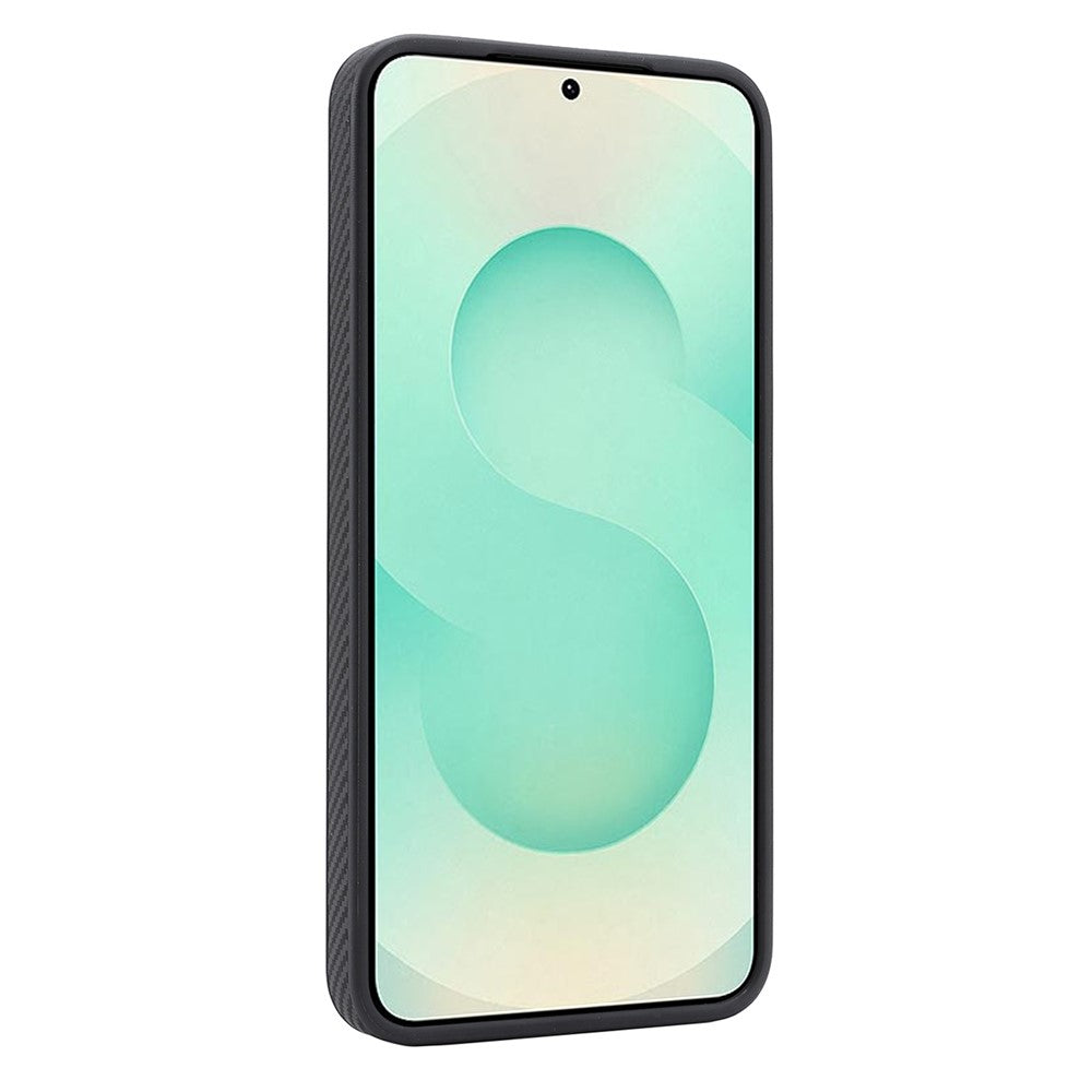Samsung Galaxy S25+ skal Sidoklistrad kolfiberstruktur PU TPU mobilskal med magnetisk metallring