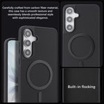 Samsung Galaxy S25+ skal Sidoklistrad kolfiberstruktur PU TPU mobilskal med magnetisk metallring