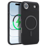 For iPhone Air Case Side-pasted Carbon Fiber Texture PU TPU Phone Cover With Metal Magnetic Ring