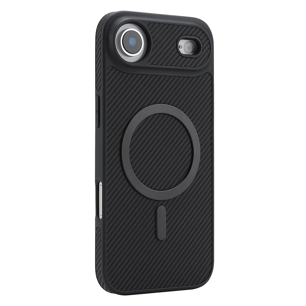 For iPhone Air Case Side-pasted Carbon Fiber Texture PU TPU Phone Cover With Metal Magnetic Ring