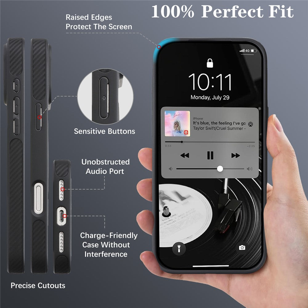 For iPhone Air Case Side-pasted Carbon Fiber Texture PU TPU Phone Cover With Metal Magnetic Ring