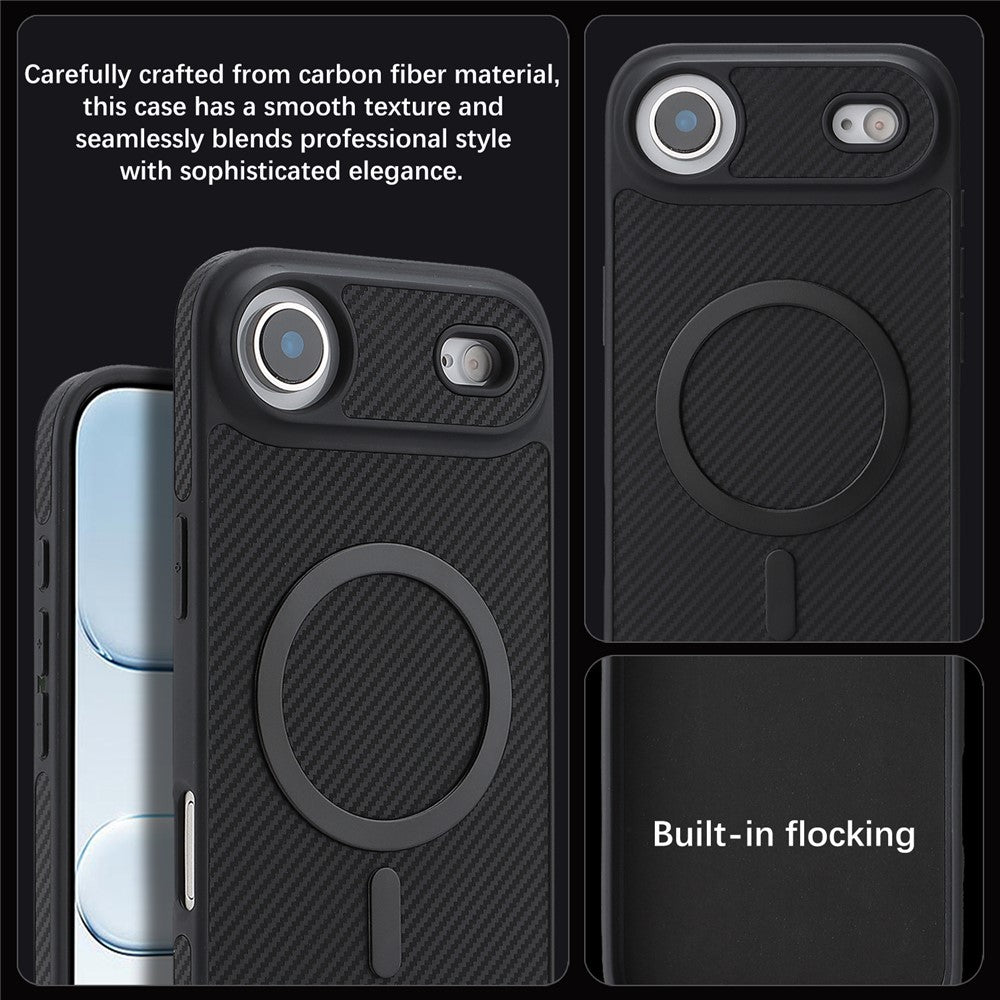 For iPhone Air Case Side-pasted Carbon Fiber Texture PU TPU Phone Cover With Metal Magnetic Ring