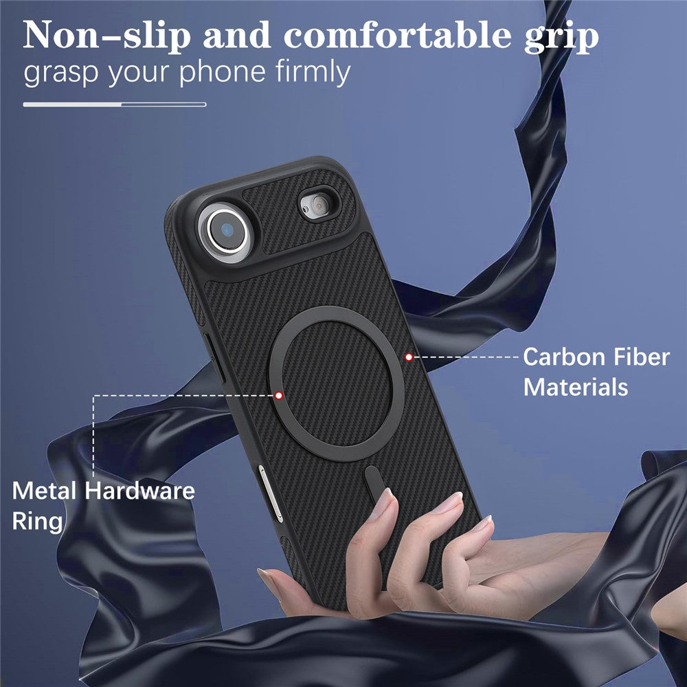 For iPhone Air Case Side-pasted Carbon Fiber Texture PU TPU Phone Cover With Metal Magnetic Ring