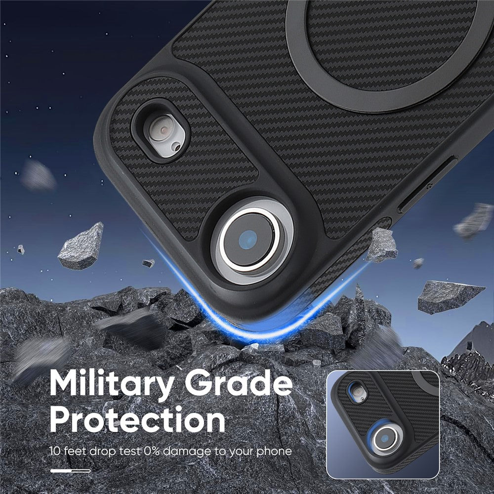 For iPhone Air Case Side-pasted Carbon Fiber Texture PU TPU Phone Cover With Metal Magnetic Ring