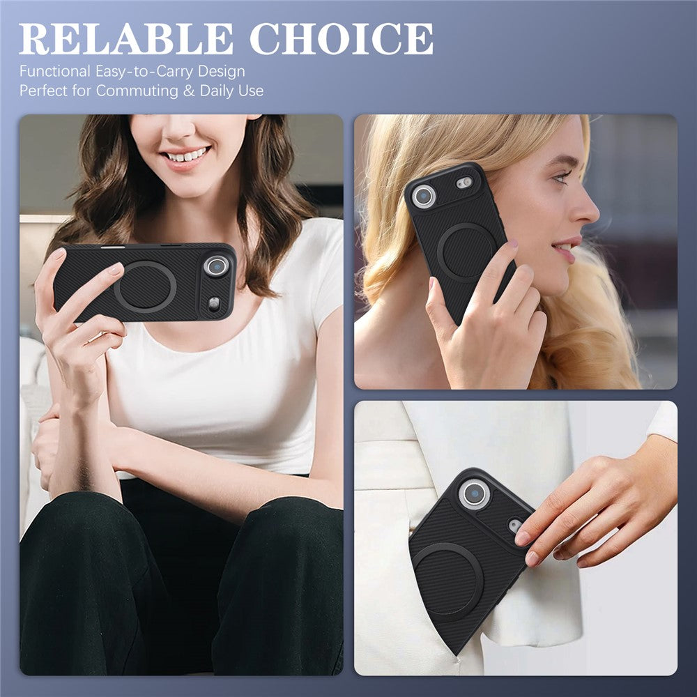 For iPhone Air Case Side-pasted Carbon Fiber Texture PU TPU Phone Cover With Metal Magnetic Ring