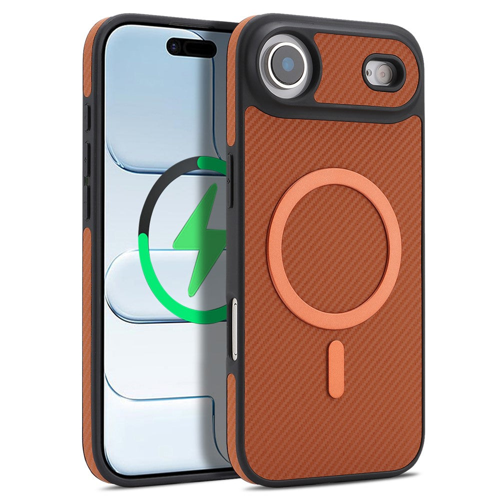 For iPhone Air Case Side-pasted Carbon Fiber Texture PU TPU Phone Cover With Metal Magnetic Ring