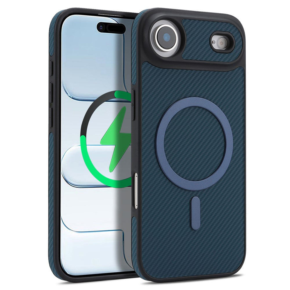 For iPhone Air Case Side-pasted Carbon Fiber Texture PU TPU Phone Cover With Metal Magnetic Ring