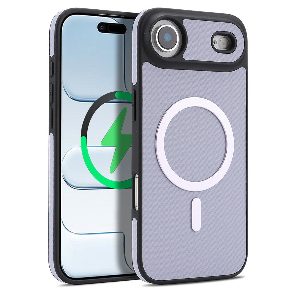 For iPhone Air Case Side-pasted Carbon Fiber Texture PU TPU Phone Cover With Metal Magnetic Ring