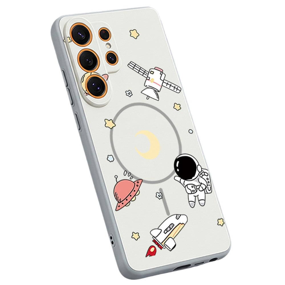 For Samsung Galaxy S25 Ultra Magnetic Case Cartoon Astronaut Design TPU Anti-Slip Impact Resistant Phone Cover