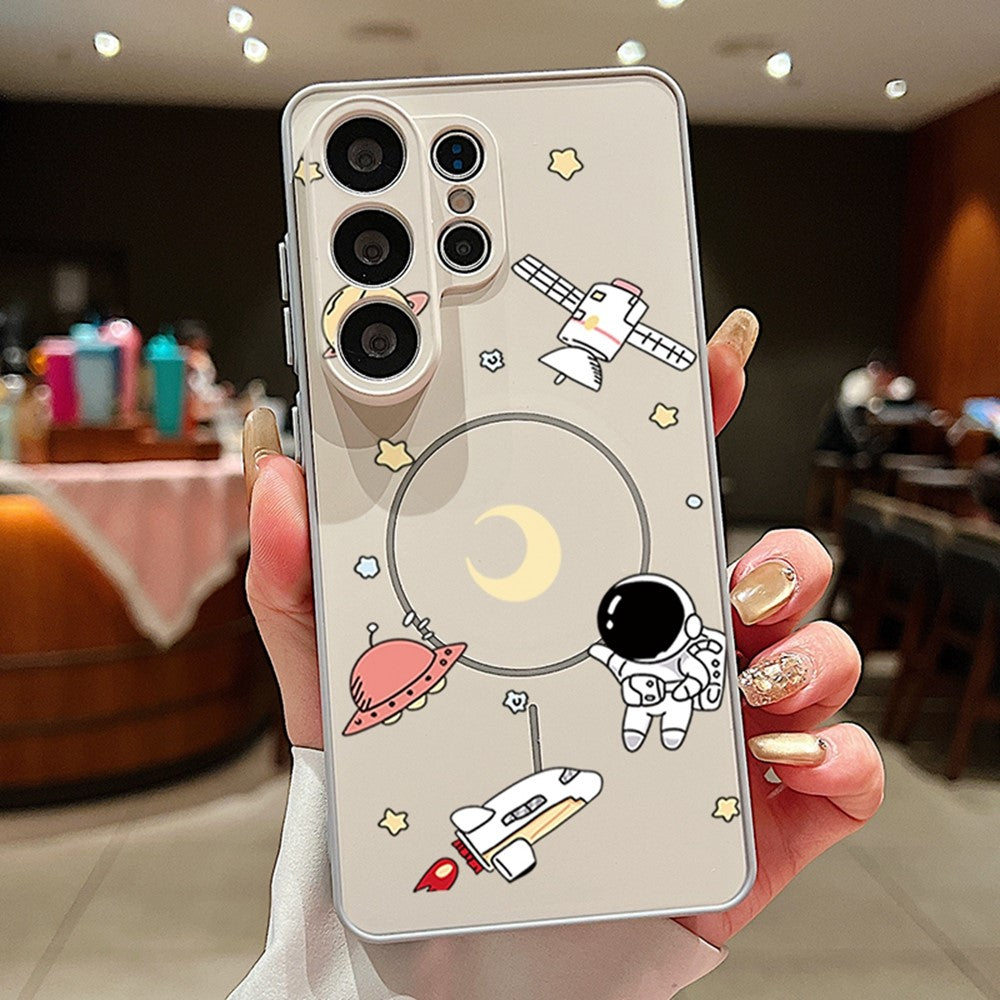 For Samsung Galaxy S25 Ultra Magnetic Case Cartoon Astronaut Design TPU Anti-Slip Impact Resistant Phone Cover