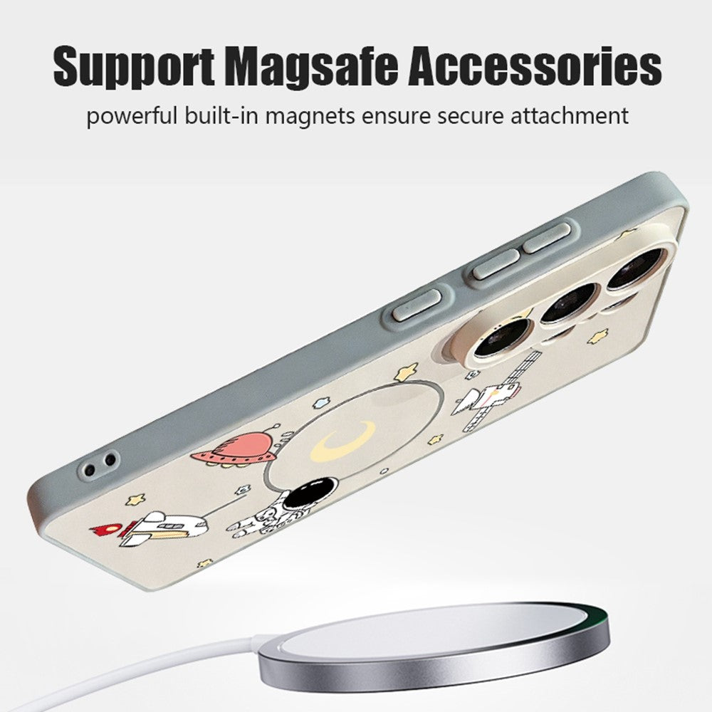 For Samsung Galaxy S25 Ultra Magnetic Case Cartoon Astronaut Design TPU Anti-Slip Impact Resistant Phone Cover