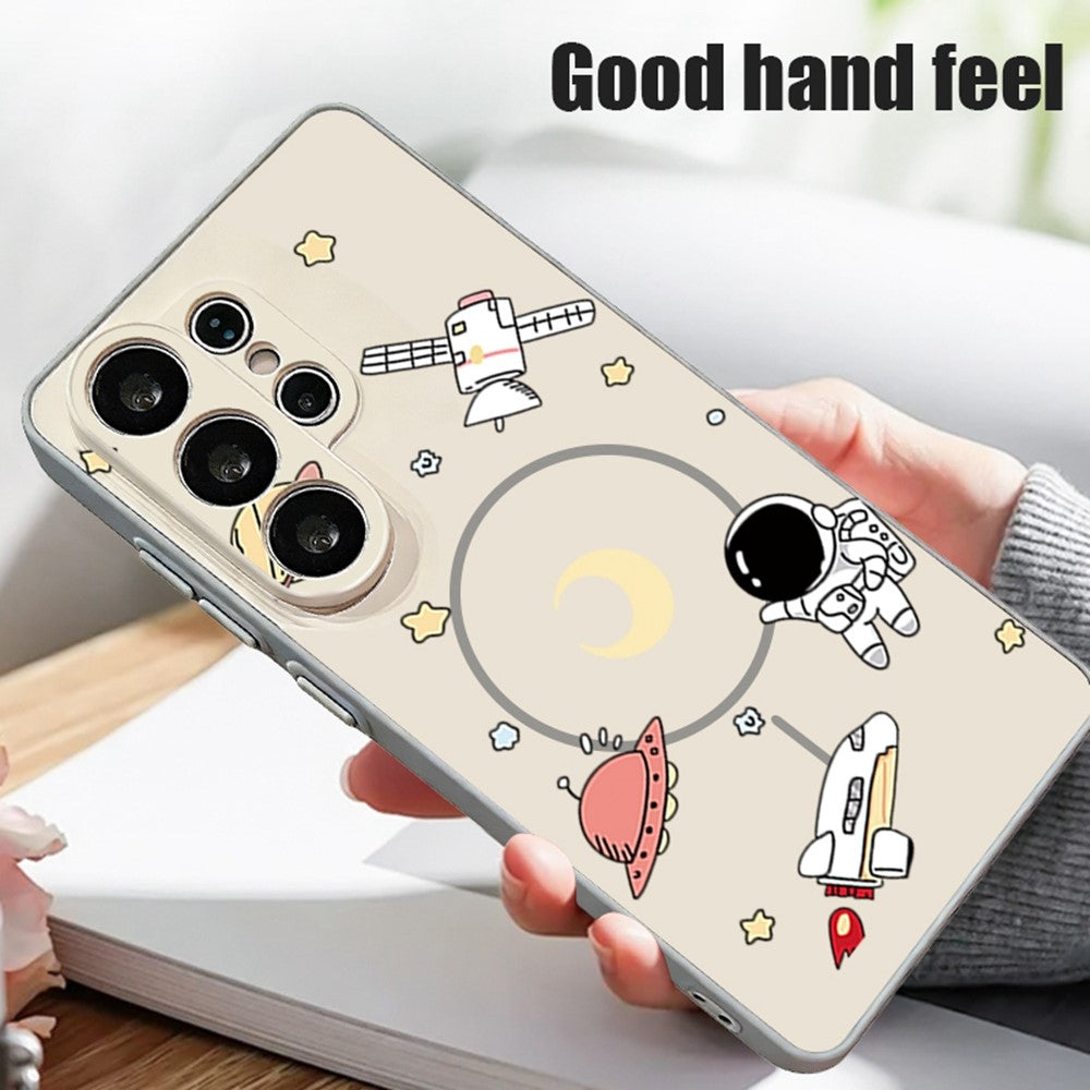 For Samsung Galaxy S25 Ultra Magnetic Case Cartoon Astronaut Design TPU Anti-Slip Impact Resistant Phone Cover