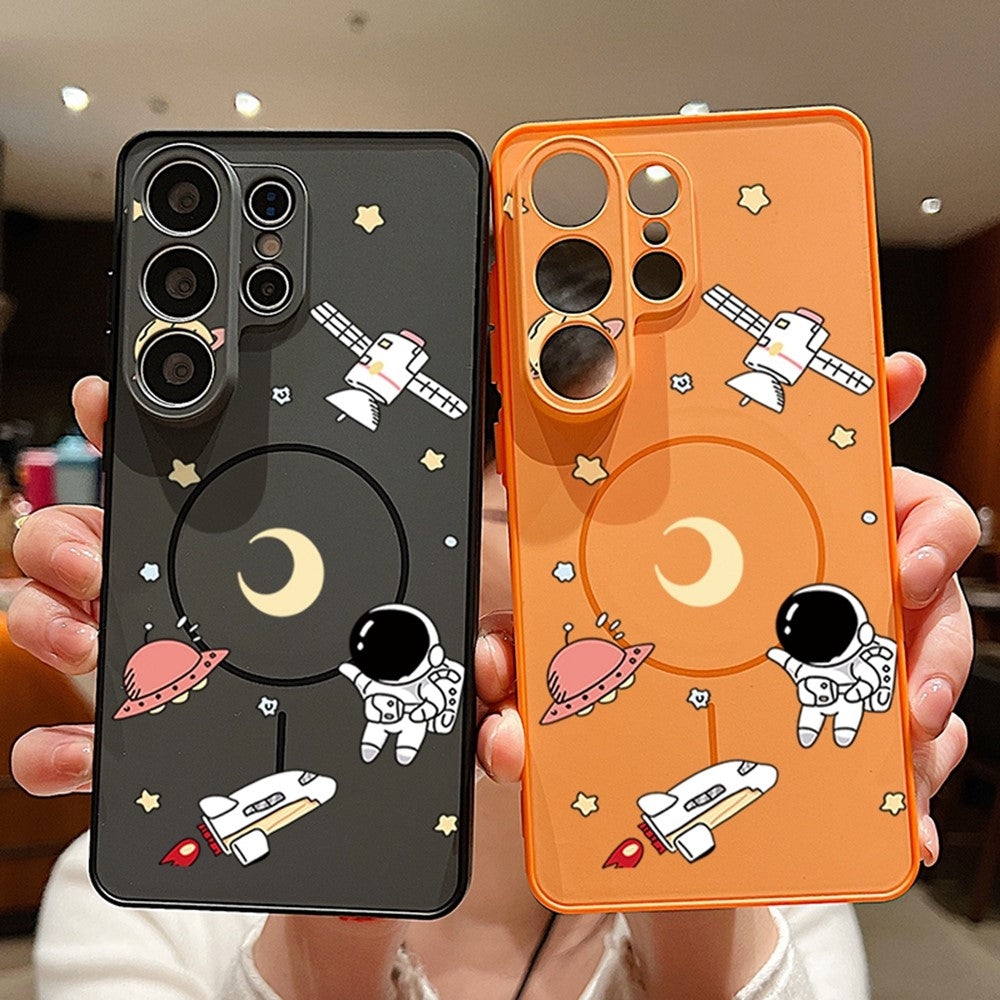 For Samsung Galaxy S25 Ultra Magnetic Case Cartoon Astronaut Design TPU Anti-Slip Impact Resistant Phone Cover