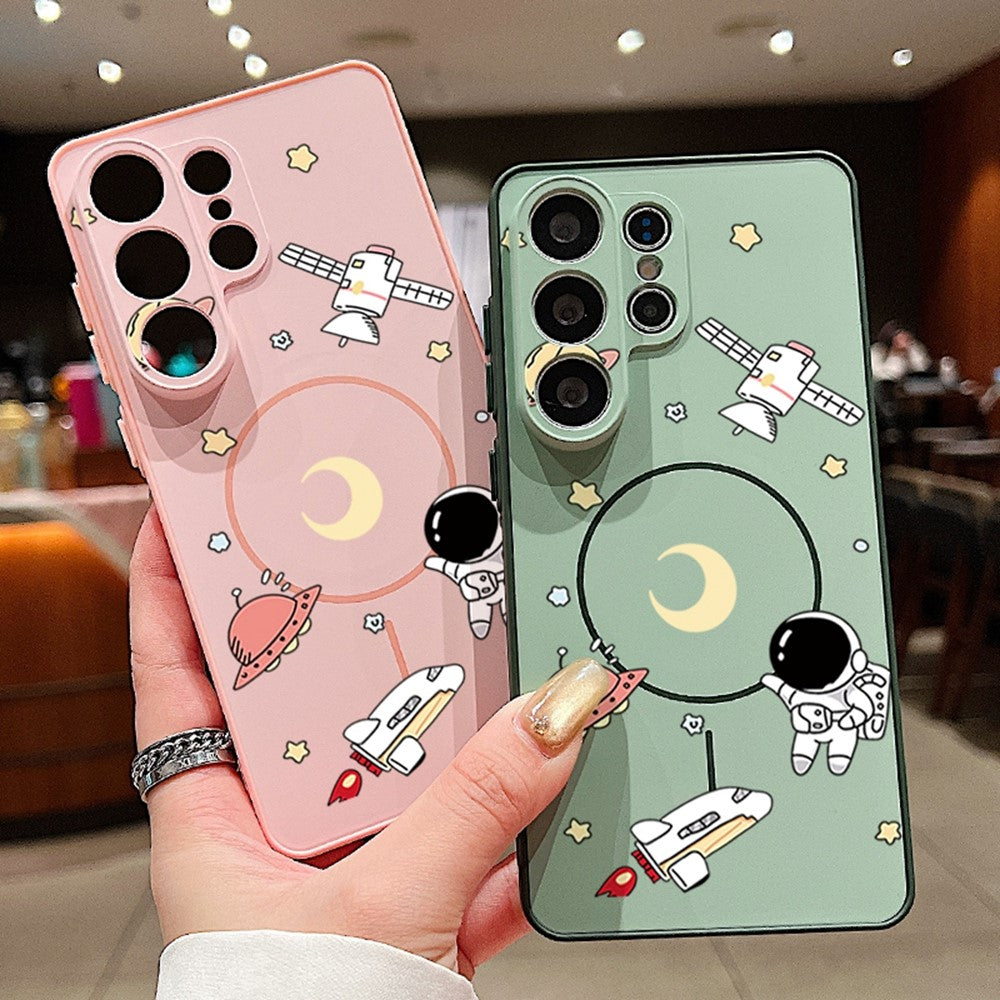 For Samsung Galaxy S25 Ultra Magnetic Case Cartoon Astronaut Design TPU Anti-Slip Impact Resistant Phone Cover