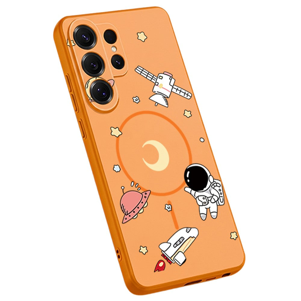 For Samsung Galaxy S25 Ultra Magnetic Case Cartoon Astronaut Design TPU Anti-Slip Impact Resistant Phone Cover