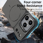 For iPhone 18 Pro / 17 Pro Magnetic Case with Lens Frame Kickstand Carbon Fiber Texture Hard PC Half-Wrapped Phone Cover