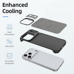 For iPhone 18 Pro / 17 Pro Magnetic Case with Lens Frame Kickstand Carbon Fiber Texture Hard PC Half-Wrapped Phone Cover