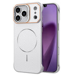 For iPhone 18 Pro / 17 Pro Magnetic Case with Lens Frame Kickstand Carbon Fiber Texture Hard PC Half-Wrapped Phone Cover