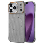 For iPhone 18 Pro / 17 Pro Magnetic Case with Lens Frame Kickstand Carbon Fiber Texture Hard PC Half-Wrapped Phone Cover
