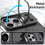 For iPhone 18 Pro Max / 17 Pro Max Magnetic Case with Lens Frame Kickstand Carbon Fiber Texture Hard PC Half-Wrapped Phone Cover