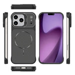 For iPhone 18 Pro Max / 17 Pro Max Magnetic Case with Lens Frame Kickstand Carbon Fiber Texture Hard PC Half-Wrapped Phone Cover
