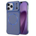 For iPhone 18 Pro Max / 17 Pro Max Magnetic Case with Lens Frame Kickstand Carbon Fiber Texture Hard PC Half-Wrapped Phone Cover