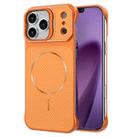 For iPhone 18 Pro Max / 17 Pro Max Magnetic Case with Lens Frame Kickstand Carbon Fiber Texture Hard PC Half-Wrapped Phone Cover