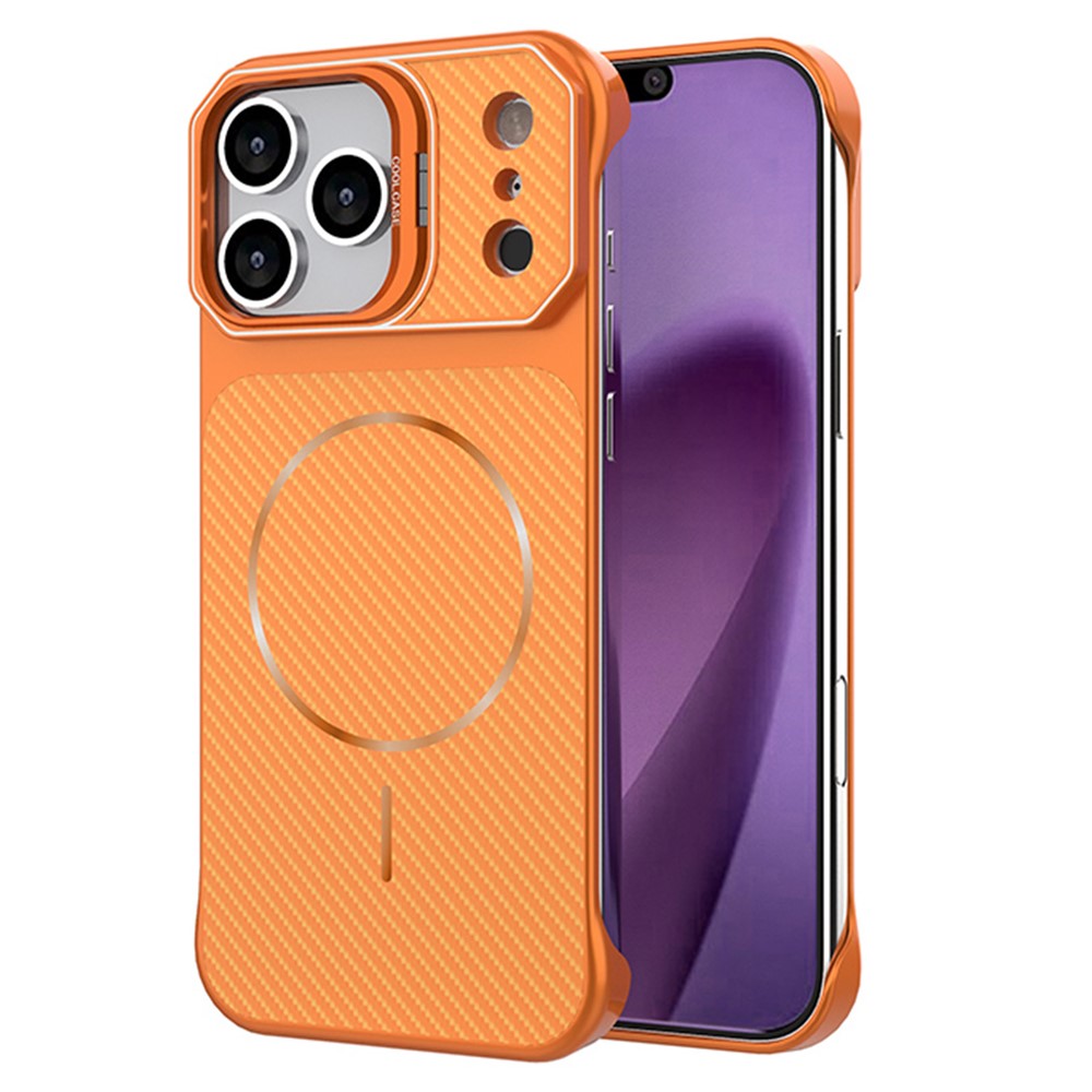 For iPhone 18 Pro Max / 17 Pro Max Magnetic Case with Lens Frame Kickstand Carbon Fiber Texture Hard PC Half-Wrapped Phone Cover
