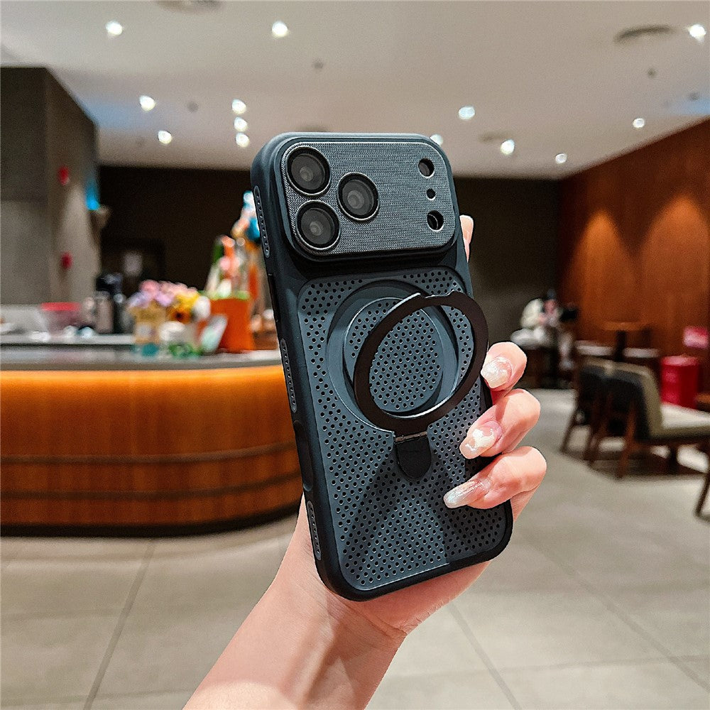 Til iPhone 18 Pro Max / 17 Pro Max Cover Magnetisk Støtteben Varmeafledende Mesh PC + TPU Telefoncover