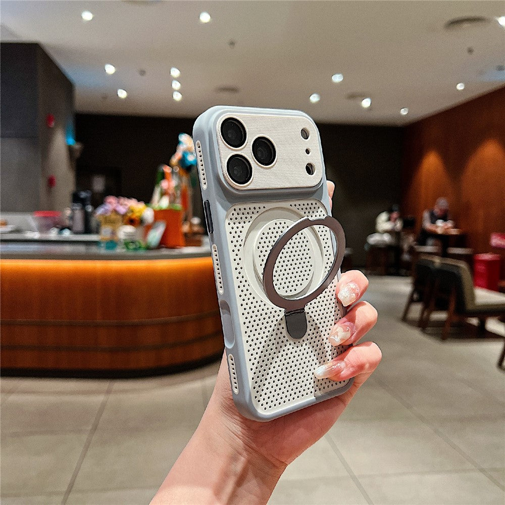 Til iPhone 18 Pro Max / 17 Pro Max Cover Magnetisk Støtteben Varmeafledende Mesh PC + TPU Telefoncover