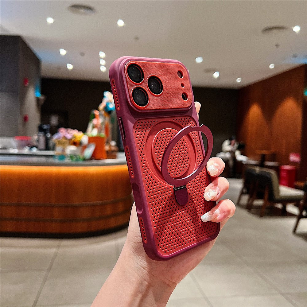 For iPhone 18 Pro / 17 Pro Case Magnetic Kickstand Heat Dissipation Mesh PC + TPU Phone Cover