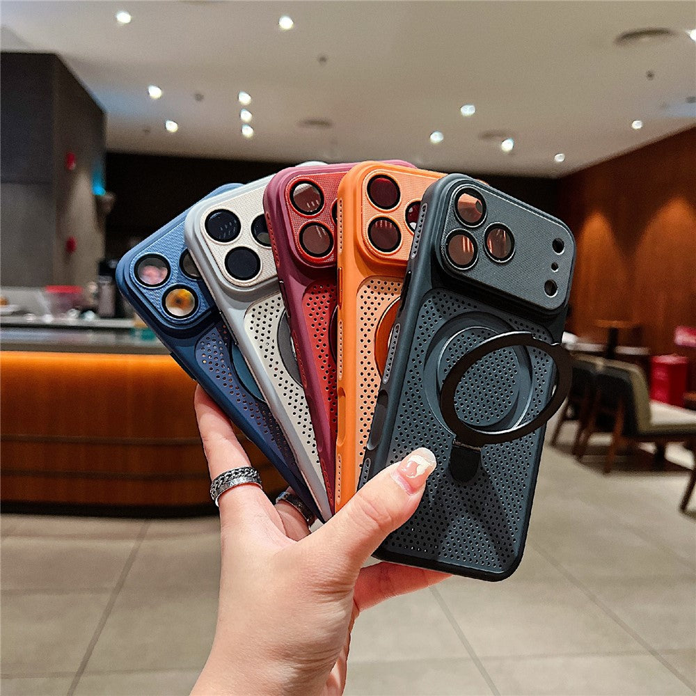For iPhone 18 Pro / 17 Pro Case Magnetic Kickstand Heat Dissipation Mesh PC + TPU Phone Cover