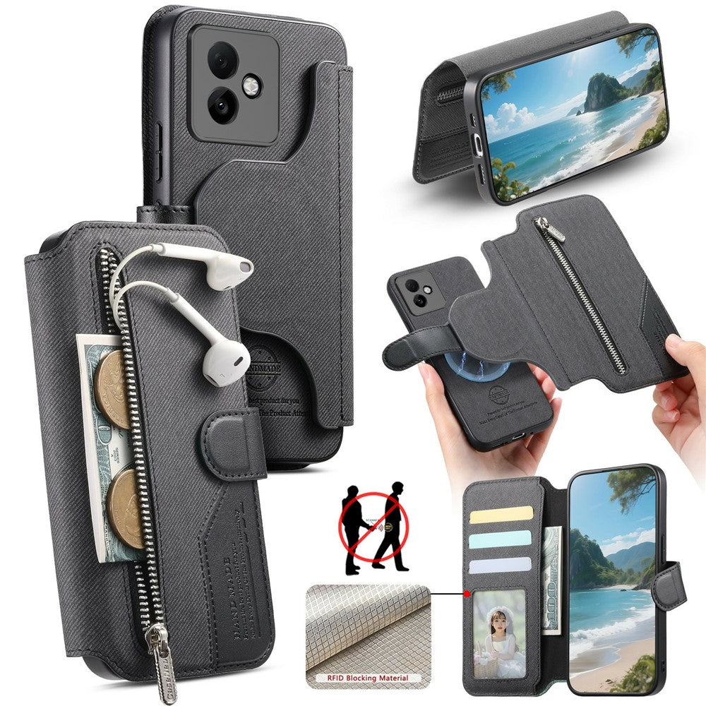 For Honor X60 GT 5G Magnetic Case RFID Blocking Detachable Wallet Stand Cloth Texture Leather Phone Cover