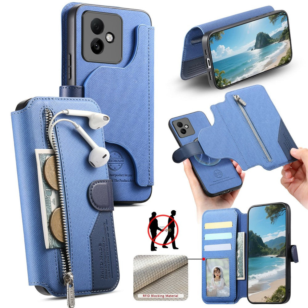 For Honor X60 GT 5G Magnetic Case RFID Blocking Detachable Wallet Stand Cloth Texture Leather Phone Cover