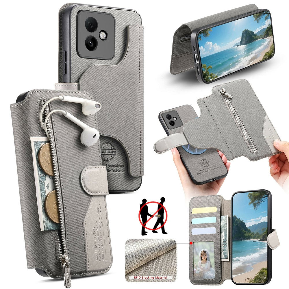 For Honor X60 GT 5G Magnetic Case RFID Blocking Detachable Wallet Stand Cloth Texture Leather Phone Cover