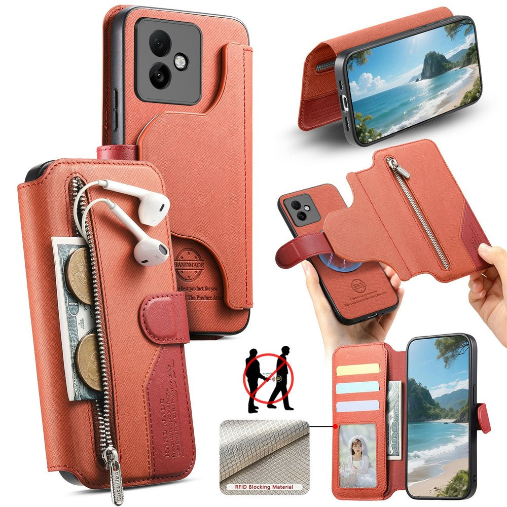 For Honor X60 GT 5G Magnetic Case RFID Blocking Detachable Wallet Stand Cloth Texture Leather Phone Cover