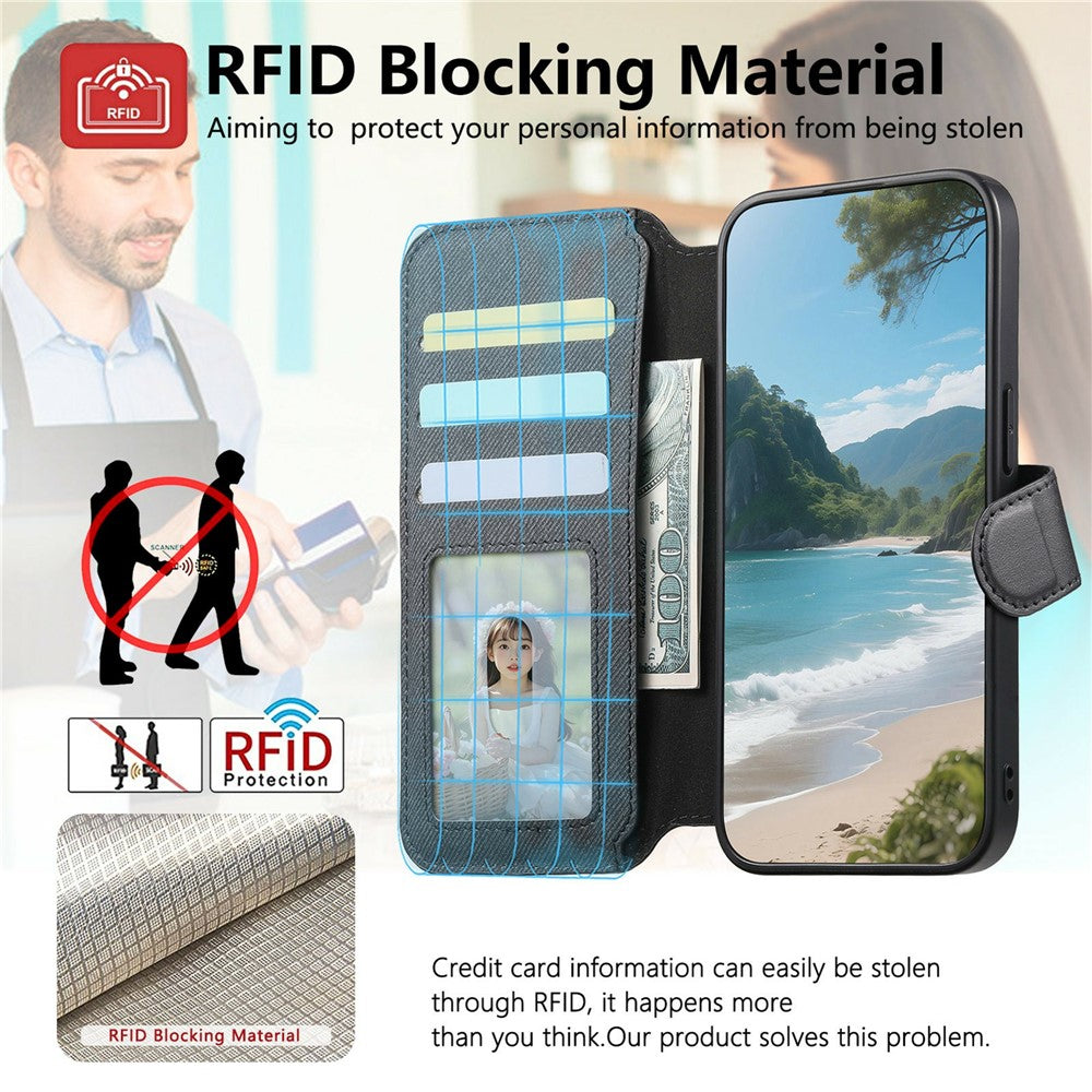 For Xiaomi 17 Pro Max Magnetic Case RFID Blocking Detachable Wallet Stand Cloth Texture Leather Phone Cover