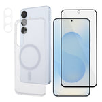 For Samsung Galaxy S25+ Magnetic Case TPU + PC Phone Cover with Ultra Thin Fingerprint Unlock Screen Protector + Clear Lens Film