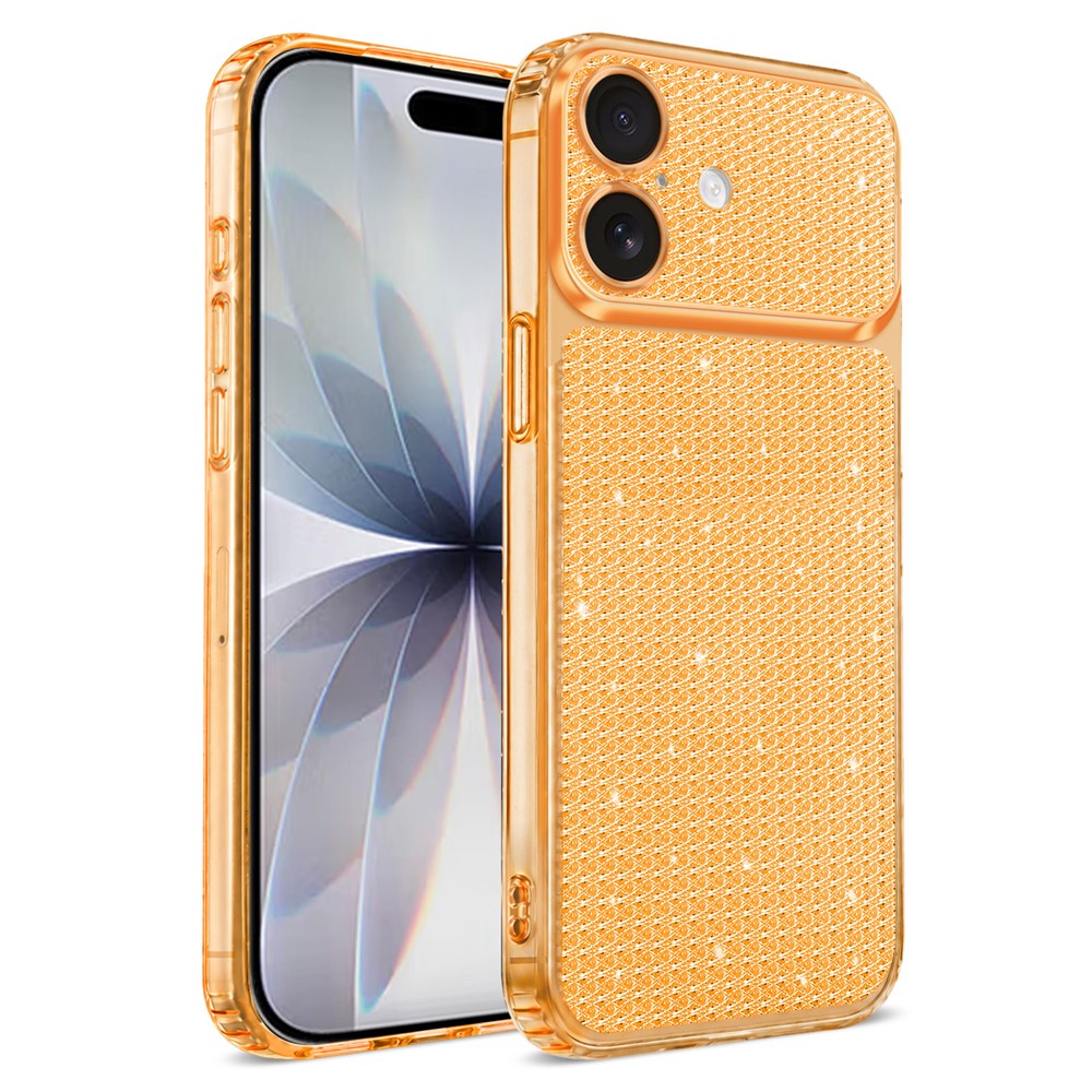 Til iPhone 16 TPU cover med diamanttekstur, glitter og stødsikre hjørner med airbag