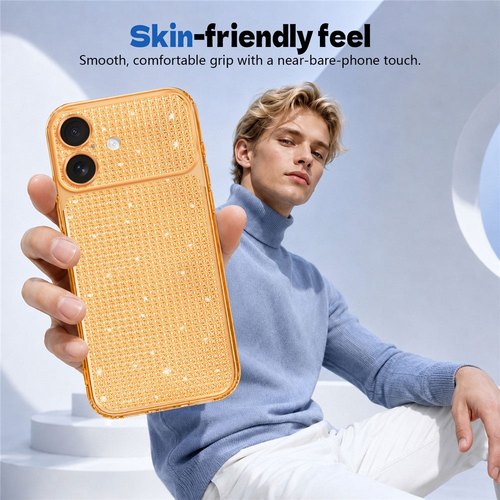 Til iPhone 16 TPU cover med diamanttekstur, glitter og stødsikre hjørner med airbag