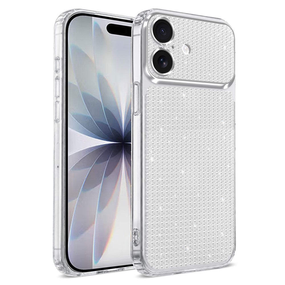 Til iPhone 16 TPU cover med diamanttekstur, glitter og stødsikre hjørner med airbag