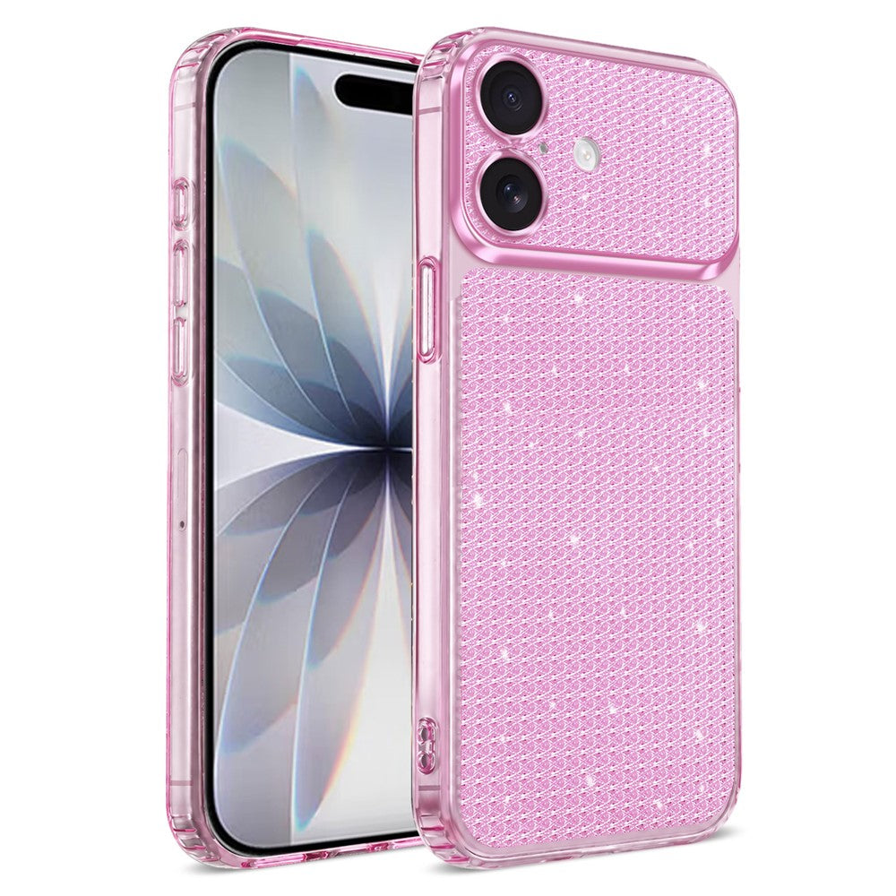 Til iPhone 16 TPU cover med diamanttekstur, glitter og stødsikre hjørner med airbag
