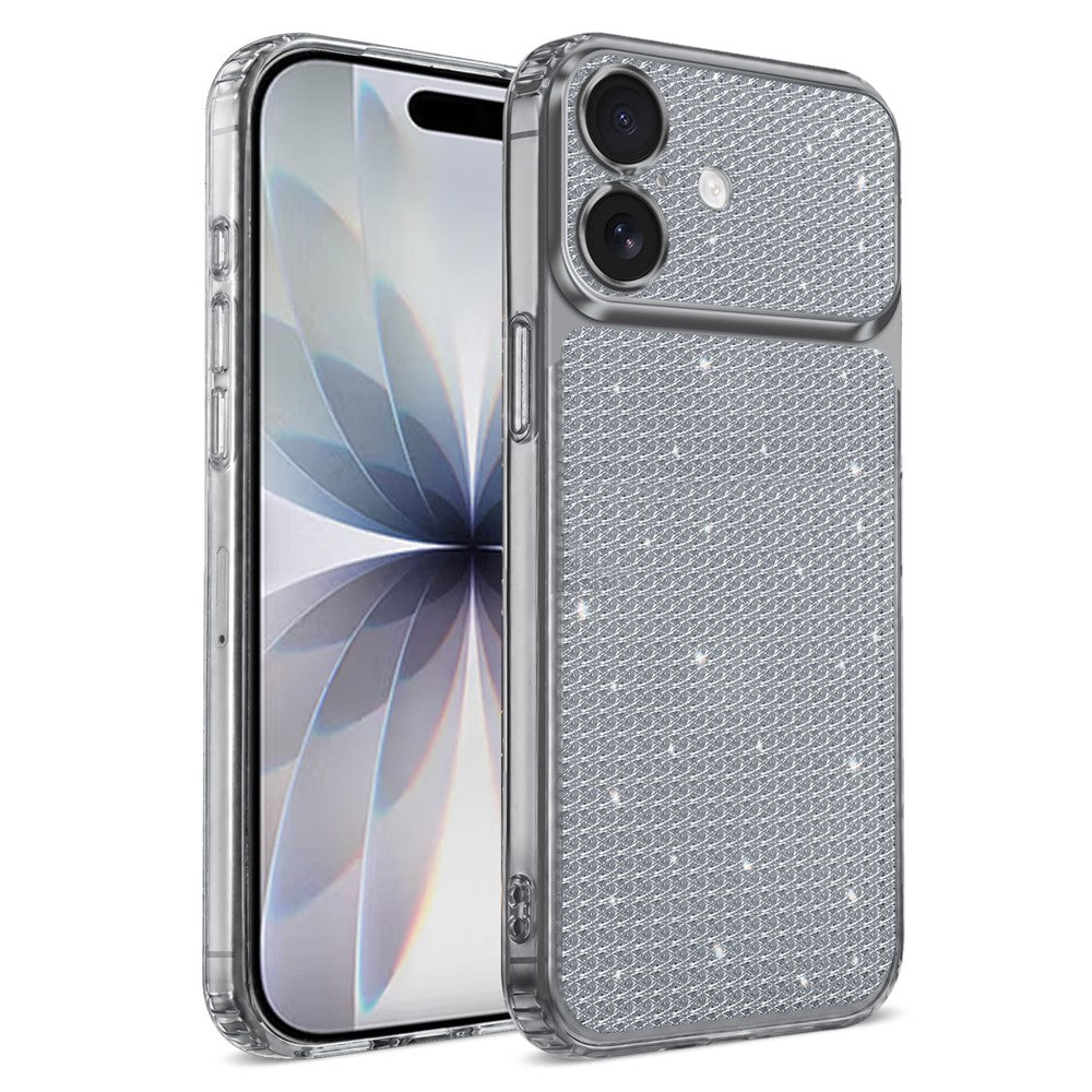 Til iPhone 16 TPU cover med diamanttekstur, glitter og stødsikre hjørner med airbag