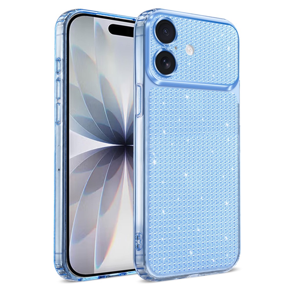 Til iPhone 16 TPU cover med diamanttekstur, glitter og stødsikre hjørner med airbag