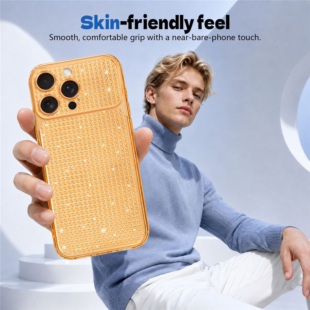 For iPhone 16 Pro TPU Case Diamond Texture Glitter Shockproof Phone Cover with Airbag Corner