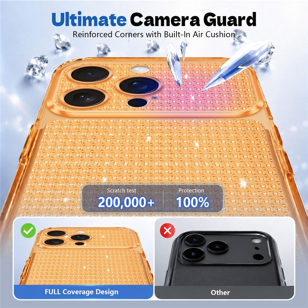 For iPhone 16 Pro TPU Case Diamond Texture Glitter Shockproof Phone Cover with Airbag Corner