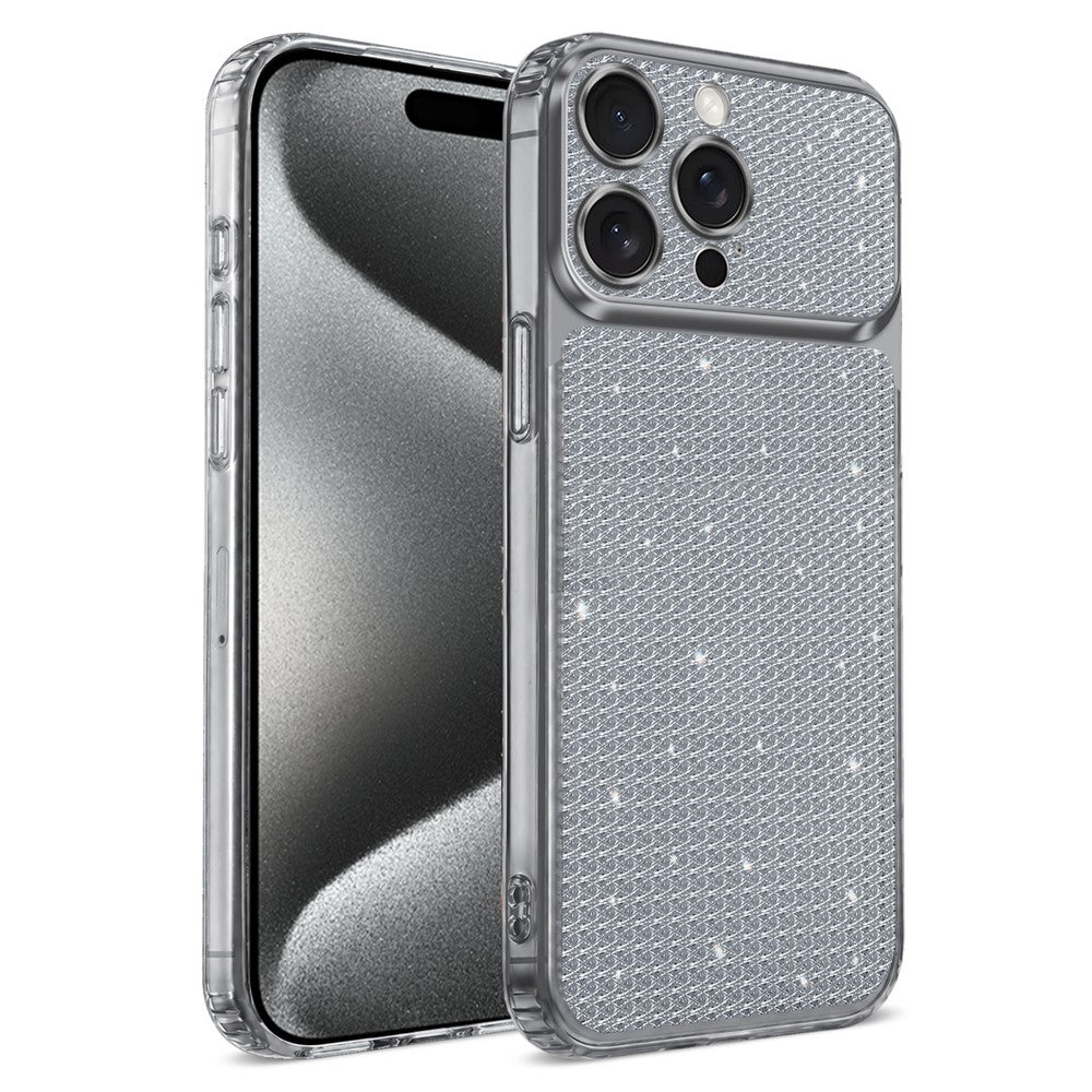For iPhone 16 Pro TPU Case Diamond Texture Glitter Shockproof Phone Cover with Airbag Corner