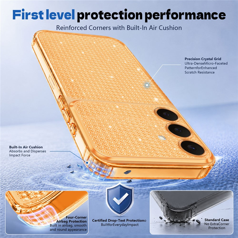 For Samsung Galaxy S26+ TPU Case Diamond Texture Glitter Shockproof Phone Cover with Airbag Corner